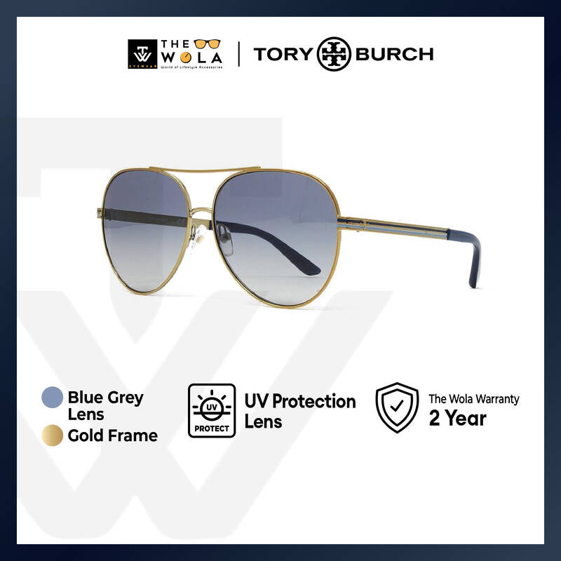 Tory Burch Women's Pilot Frame Gold Metal Sunglasses - TY6078