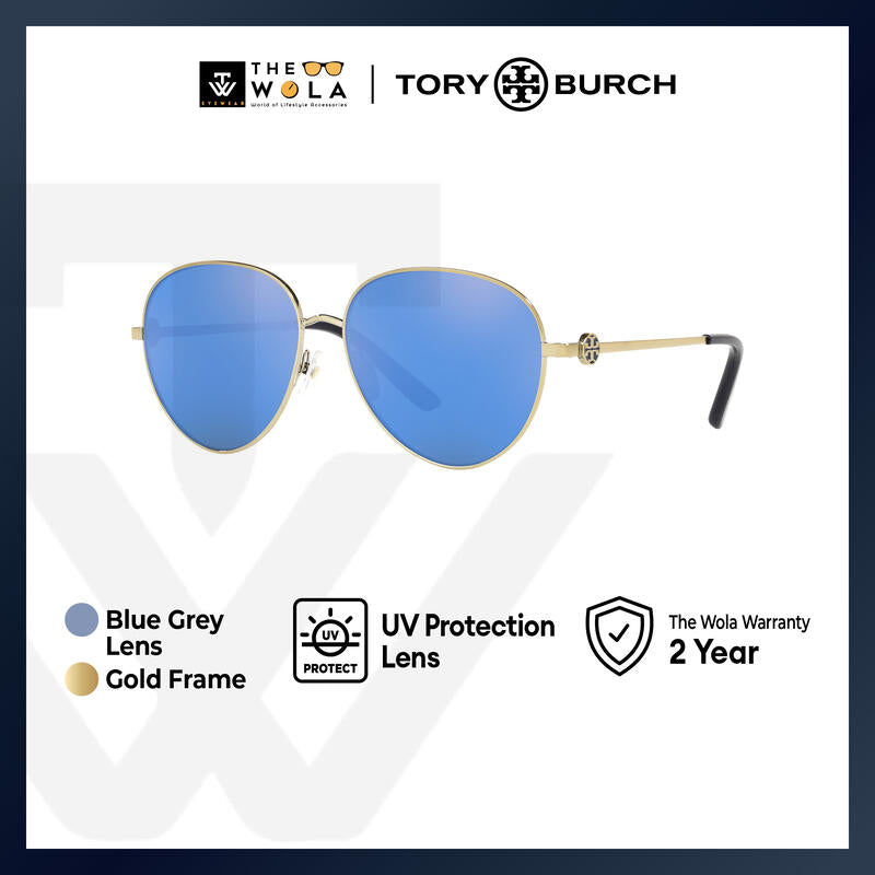 Tory Burch Women's Pilot Frame Gold Metal Sunglasses - TY6082