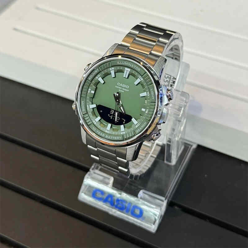 Casio Men Analog-Digital Watch AMW-880D-3AV Silver Stainless Steel Strap