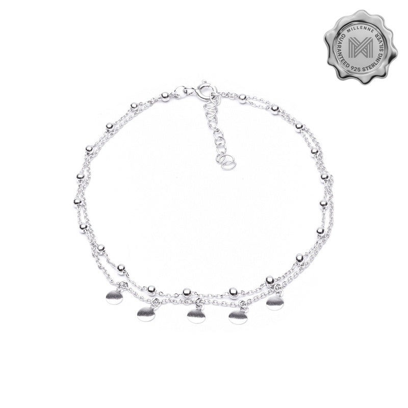 MILLENNE Millennia 2000 Layered Featuring Ball and Circle Dangle Charms Silver Anklet with 925 Sterling Silver