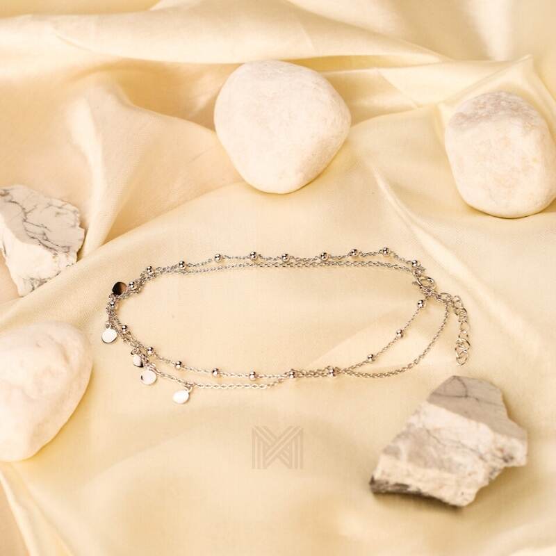 MILLENNE Millennia 2000 Layered Featuring Ball and Circle Dangle Charms Silver Anklet with 925 Sterling Silver