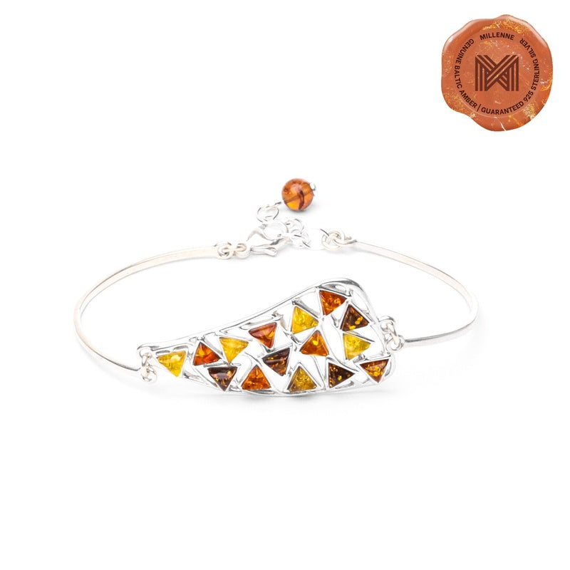MILLENNE Multifaceted Baltic Amber Mulitple Studded Triangular Silver Bracelet with 925 Sterling Silver