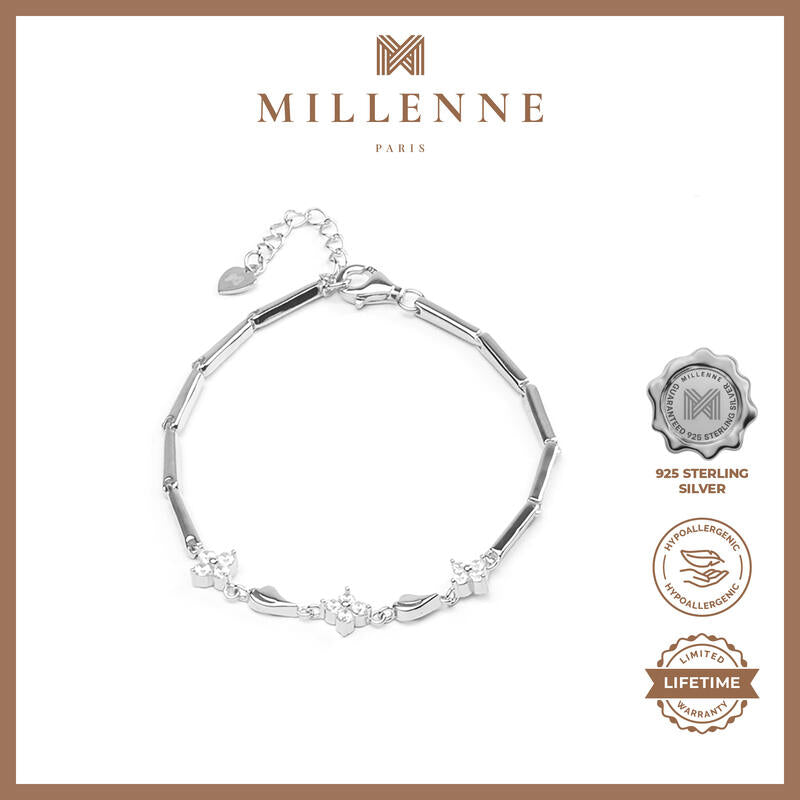 MILLENNE Made For The Night Bold Studded Cubic Zirconia Rhodium Bracelet with 925 Sterling Silver