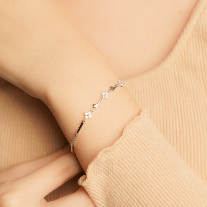 MILLENNE Made For The Night Bold Studded Cubic Zirconia Rhodium Bracelet with 925 Sterling Silver