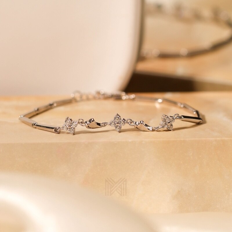 MILLENNE Made For The Night Bold Studded Cubic Zirconia Rhodium Bracelet with 925 Sterling Silver