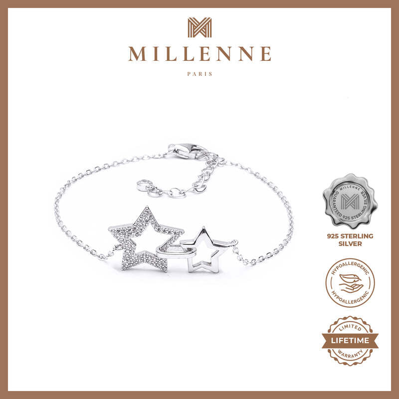 MILLENNE Millennia 2000 Dual Star Cubic Zirconia Silver Bracelet with 925 Sterling Silver