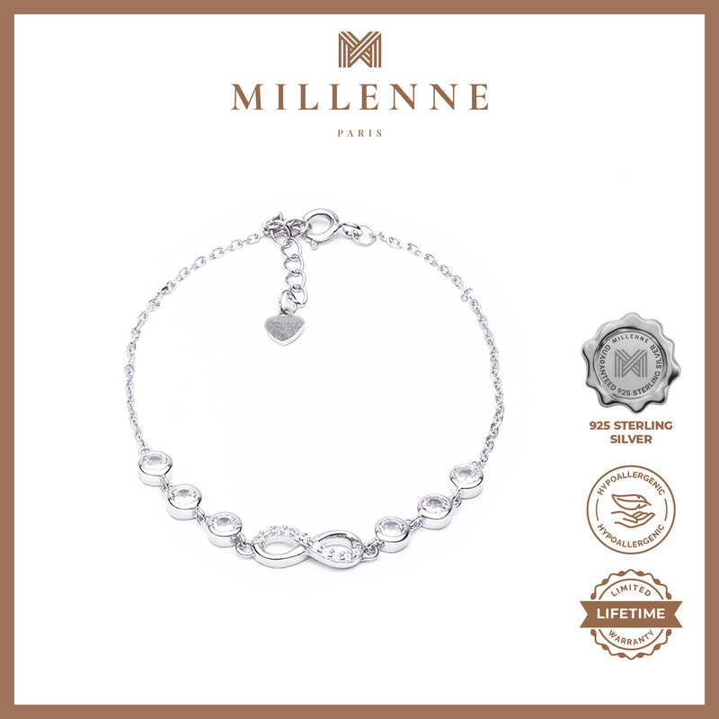 MILLENNE Millennia 2000 Infinity Cubic Zirconia Silver Bracelet with 925 Sterling Silver