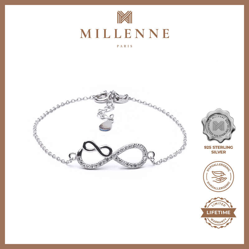 MILLENNE Millennia 2000 Dual Infinity Cubic Zirconia Silver Adjustable Bracelet with 925 Sterling Silver