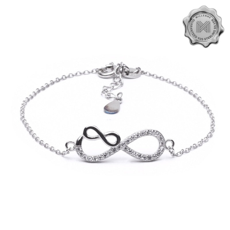 MILLENNE Millennia 2000 Dual Infinity Cubic Zirconia Silver Adjustable Bracelet with 925 Sterling Silver