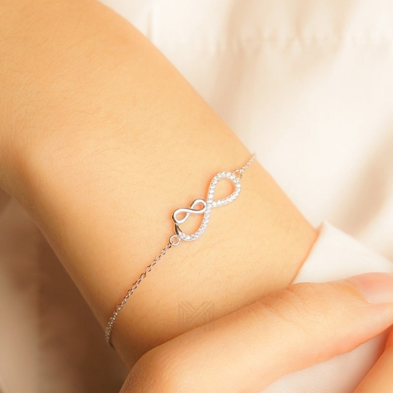 MILLENNE Millennia 2000 Dual Infinity Cubic Zirconia Silver Adjustable Bracelet with 925 Sterling Silver