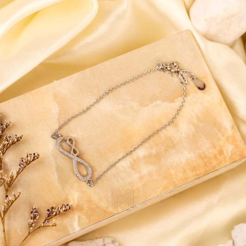 MILLENNE Millennia 2000 Dual Infinity Cubic Zirconia Silver Adjustable Bracelet with 925 Sterling Silver