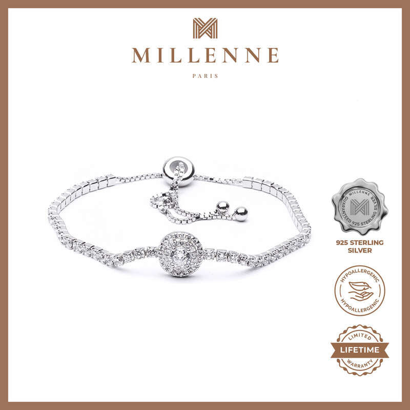 MILLENNE Made For The Night Round Shape Cubic Zirconia Silver Bracelet with 925 Sterling Silver