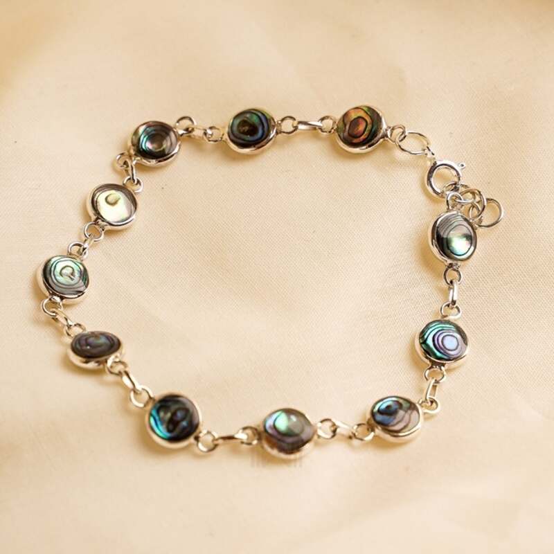 MILLENNE Multifaceted Abalone Shell Silver Charm Bracelet with 925 Sterling Silver