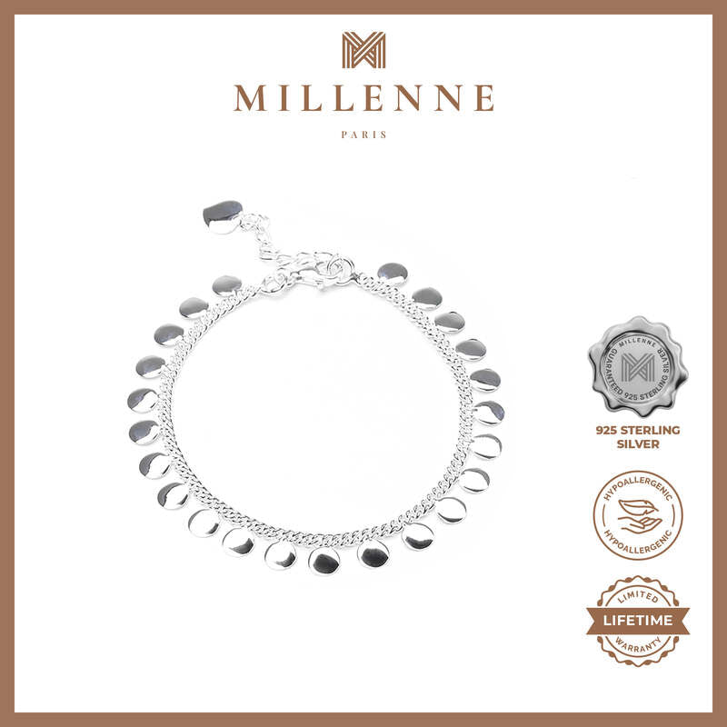 MILLENNE Millennia 2000 Coin Discs Charm Silver Bracelet with 925 Sterling Silver