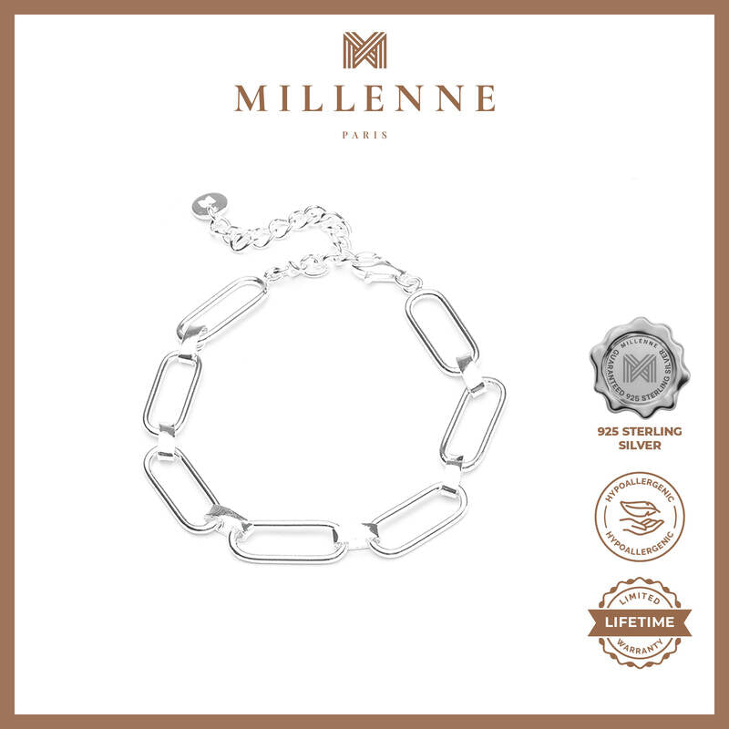 MILLENNE Millennia 2000 Paperclip Link Silver Bracelet with 925 Sterling Silver