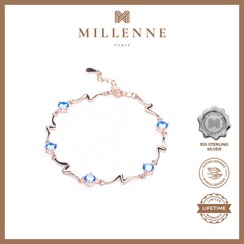 MILLENNE Multifaceted Blue Topaz ZigZag Rose Gold Bracelet with 925 Sterling Silver