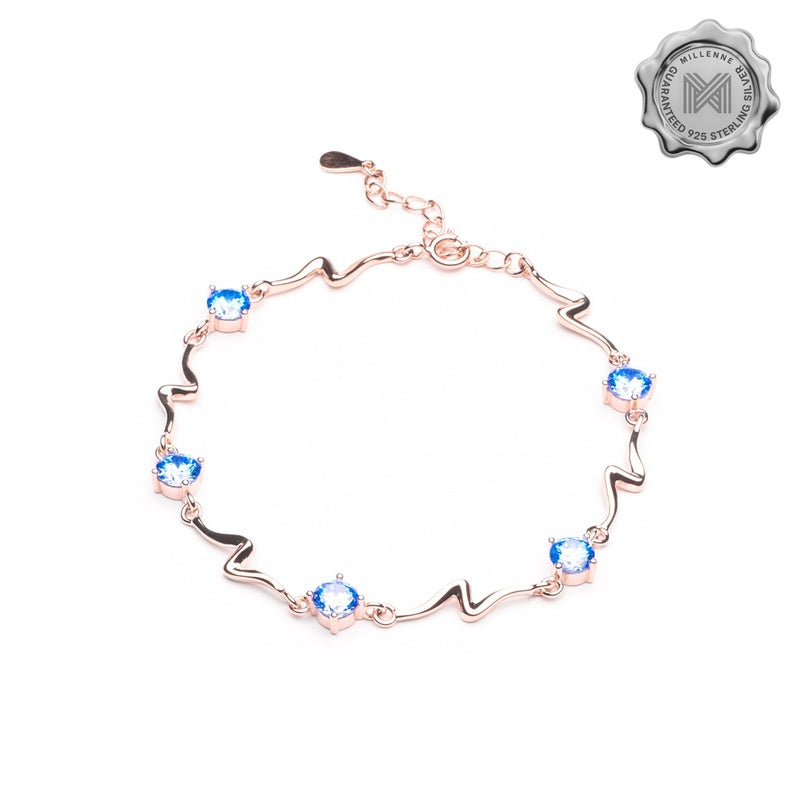 MILLENNE Multifaceted Blue Topaz ZigZag Rose Gold Bracelet with 925 Sterling Silver