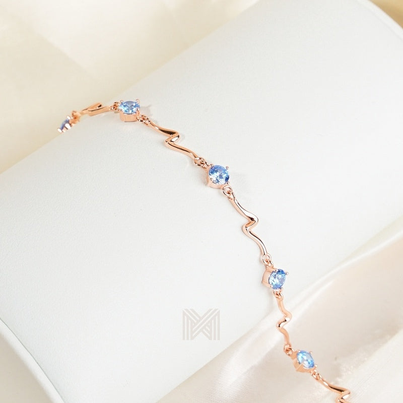 MILLENNE Multifaceted Blue Topaz ZigZag Rose Gold Bracelet with 925 Sterling Silver