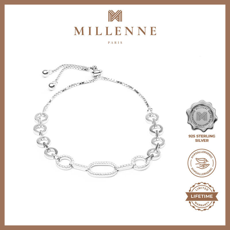 MILLENNE Made For The Night Gradualted Chain Loops Cubic Zirconia Rhodium Bracelet with 925 Sterling Silver