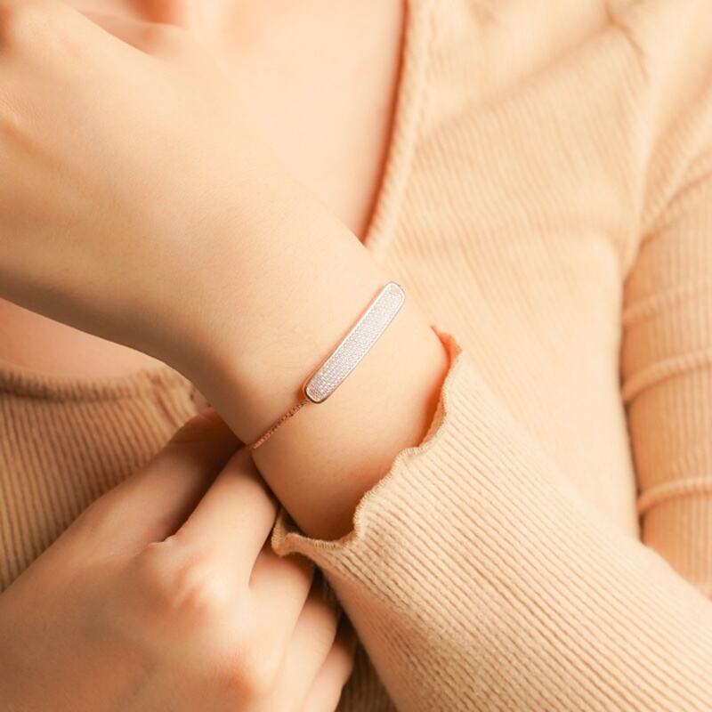 MILLENNE Made For The Night Bold Studded Drawstring Cubic Zirconia Rose Gold Bracelet with 925 Sterling Silver