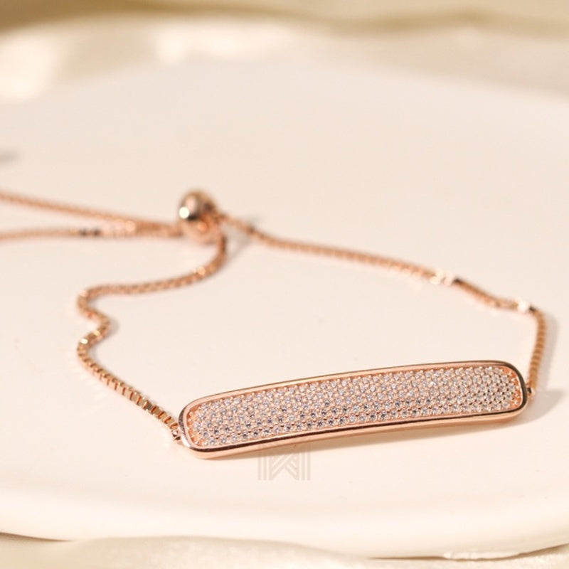 MILLENNE Made For The Night Bold Studded Drawstring Cubic Zirconia Rose Gold Bracelet with 925 Sterling Silver