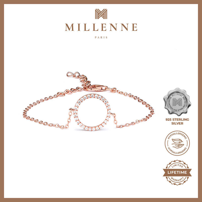 MILLENNE Minimal Circle Studded Cubic Zirconia Rose Gold Bracelet with 925 Sterling Silver