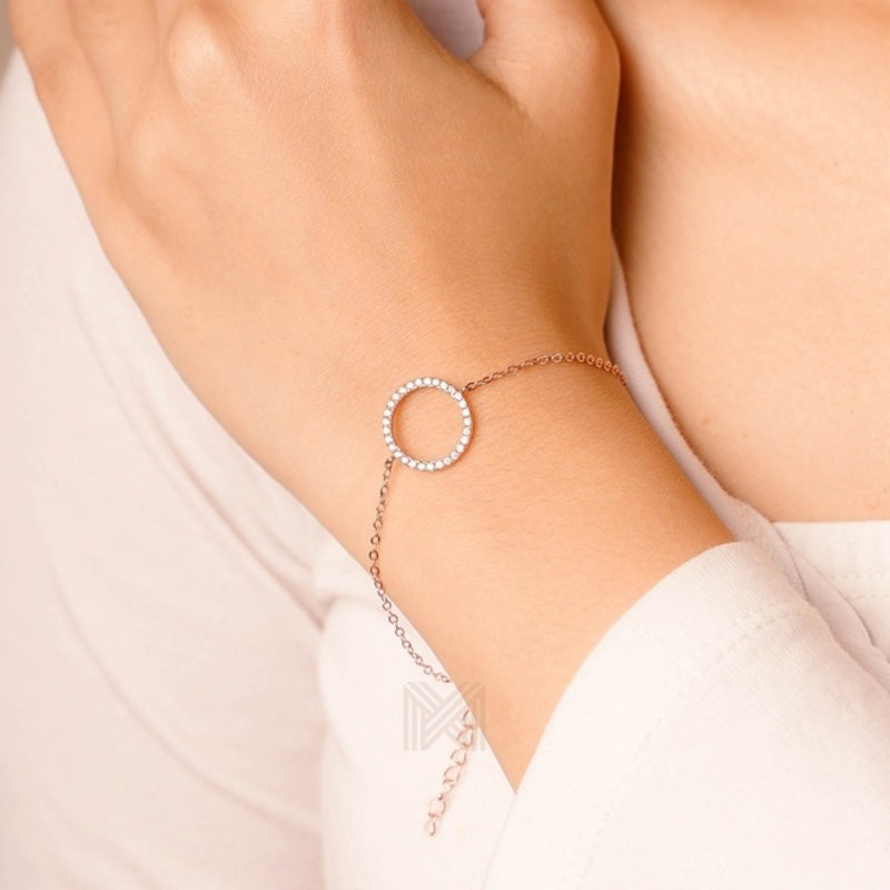 MILLENNE Minimal Circle Studded Cubic Zirconia Rose Gold Bracelet with 925 Sterling Silver