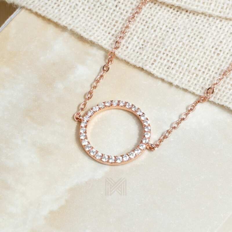 MILLENNE Minimal Circle Studded Cubic Zirconia Rose Gold Bracelet with 925 Sterling Silver