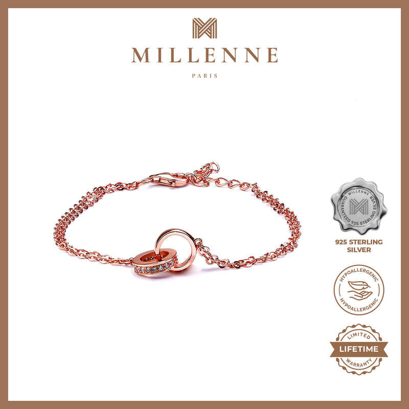 MILLENNE Made For The Night Forever Linked Cubic Zirconia Rose Gold Bracelet with 925 Sterling Silver