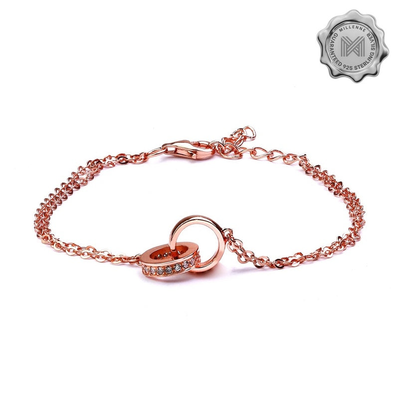 MILLENNE Made For The Night Forever Linked Cubic Zirconia Rose Gold Bracelet with 925 Sterling Silver