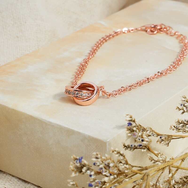MILLENNE Made For The Night Forever Linked Cubic Zirconia Rose Gold Bracelet with 925 Sterling Silver