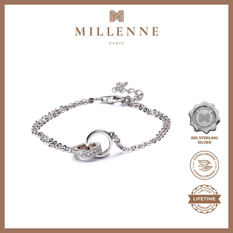 MILLENNE Made For The Night Forever Linked Cubic Zirconia White Gold Bracelet with 925 Sterling Silver