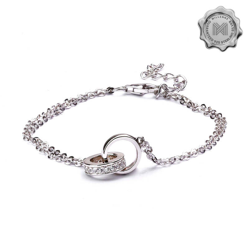 MILLENNE Made For The Night Forever Linked Cubic Zirconia White Gold Bracelet with 925 Sterling Silver