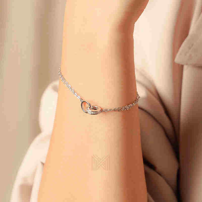 MILLENNE Made For The Night Forever Linked Cubic Zirconia White Gold Bracelet with 925 Sterling Silver