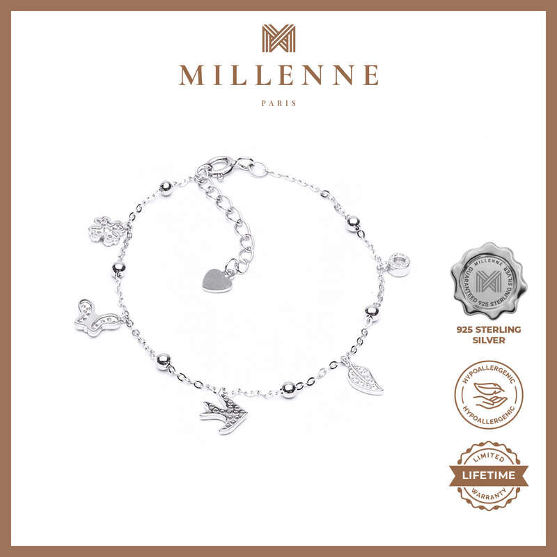 MILLENNE Millennia 2000 Multi Charm Studded Cubic Zirconia White Gold Bracelet with 925 Sterling Silver