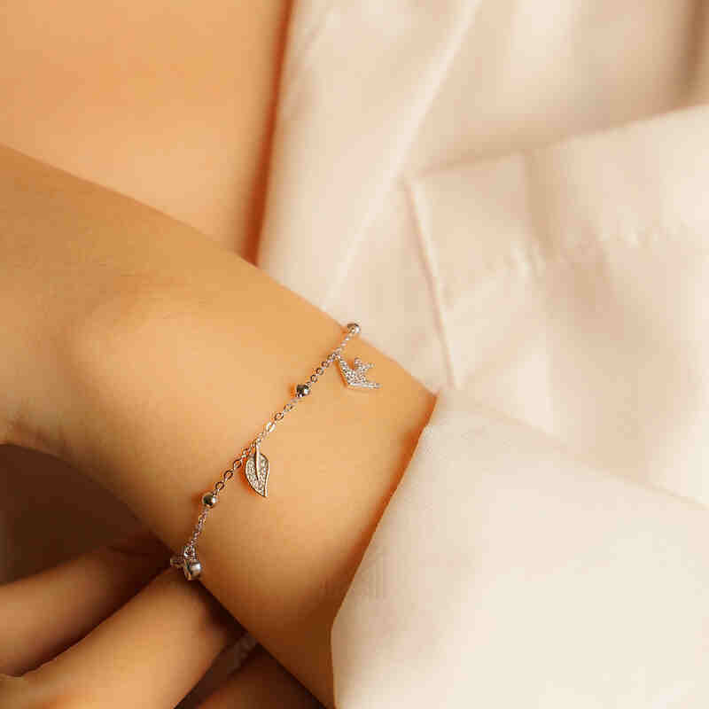 MILLENNE Millennia 2000 Multi Charm Studded Cubic Zirconia White Gold Bracelet with 925 Sterling Silver