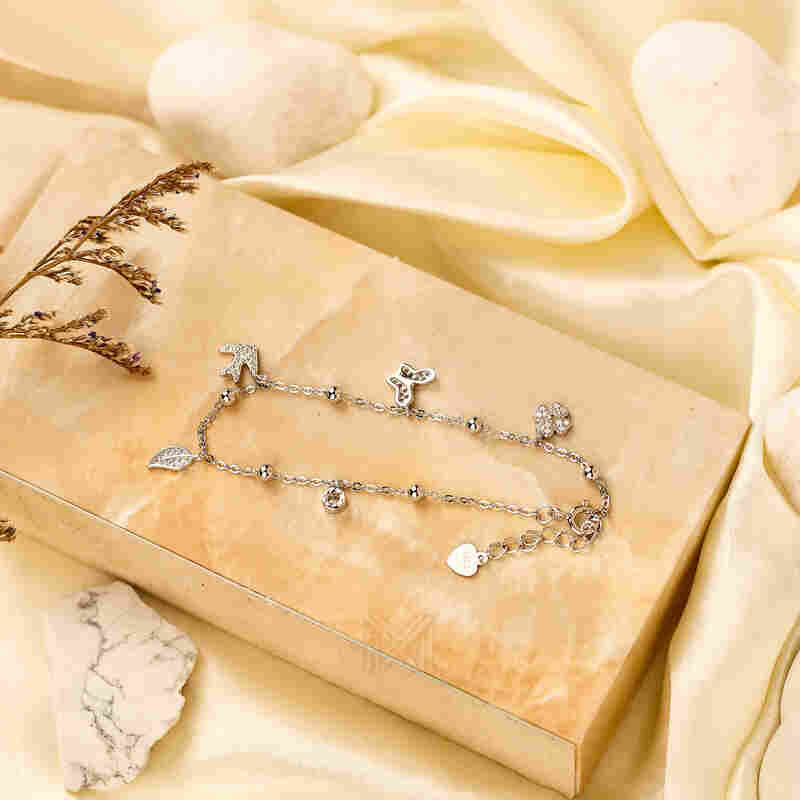 MILLENNE Millennia 2000 Multi Charm Studded Cubic Zirconia White Gold Bracelet with 925 Sterling Silver