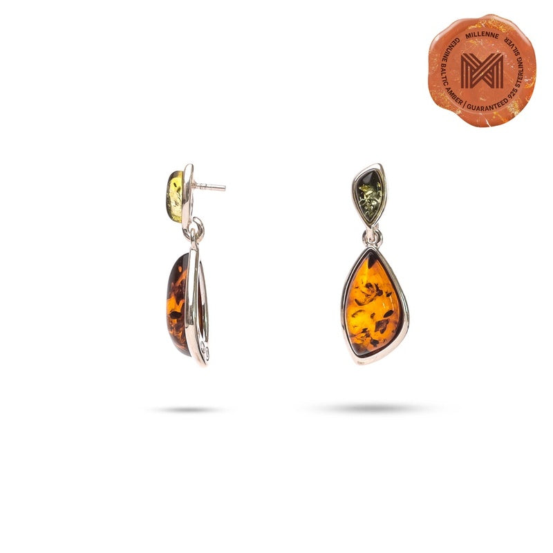 MILLENNE Multifaceted Baltic Amber Tear Drop Silver Drop Earrings with 925 Sterling Silver
