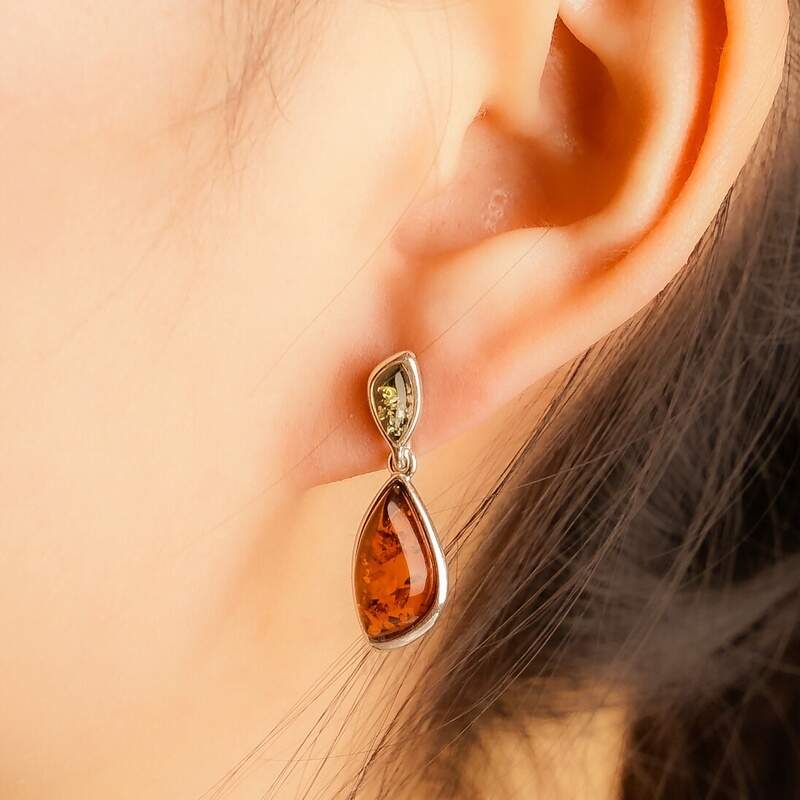 MILLENNE Multifaceted Baltic Amber Tear Drop Silver Drop Earrings with 925 Sterling Silver