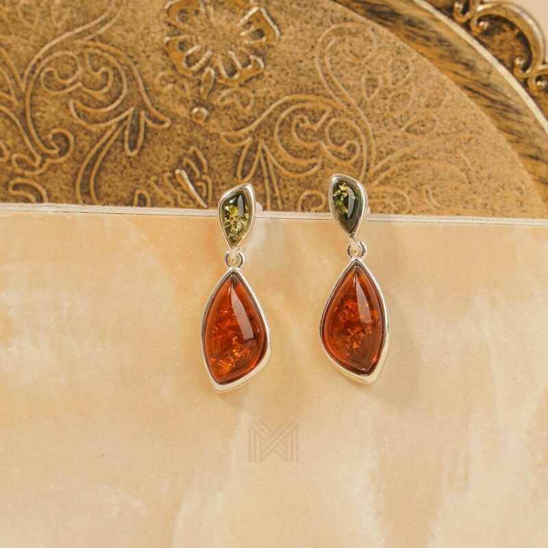 MILLENNE Multifaceted Baltic Amber Tear Drop Silver Drop Earrings with 925 Sterling Silver