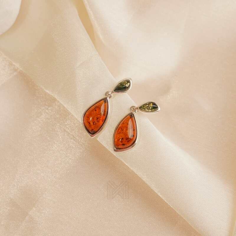 MILLENNE Multifaceted Baltic Amber Tear Drop Silver Drop Earrings with 925 Sterling Silver