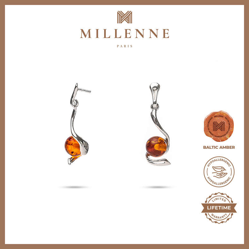 MILLENNE Multifaceted Baltic Amber Goblet Silver Drop Earrings with 925 Sterling Silver