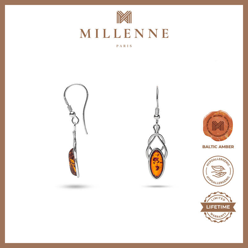 MILLENNE Multifaceted Baltic Amber Delicate Bead Silver Hook Earrings with 925 Sterling Silver