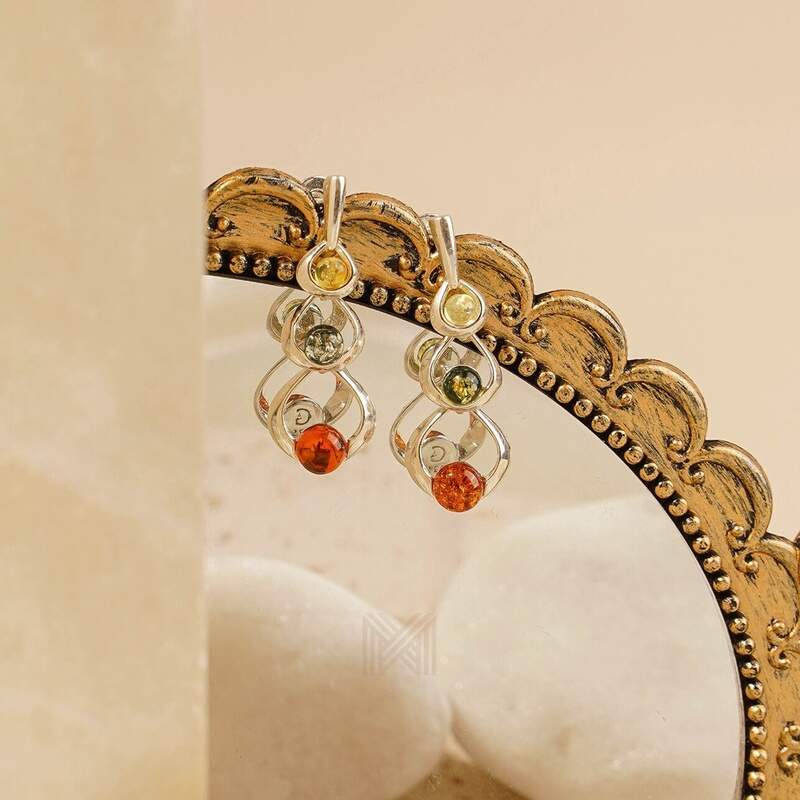 MILLENNE Multifaceted Baltic Amber Fairy God Mother Silver Earrings with 925 Sterling Silver