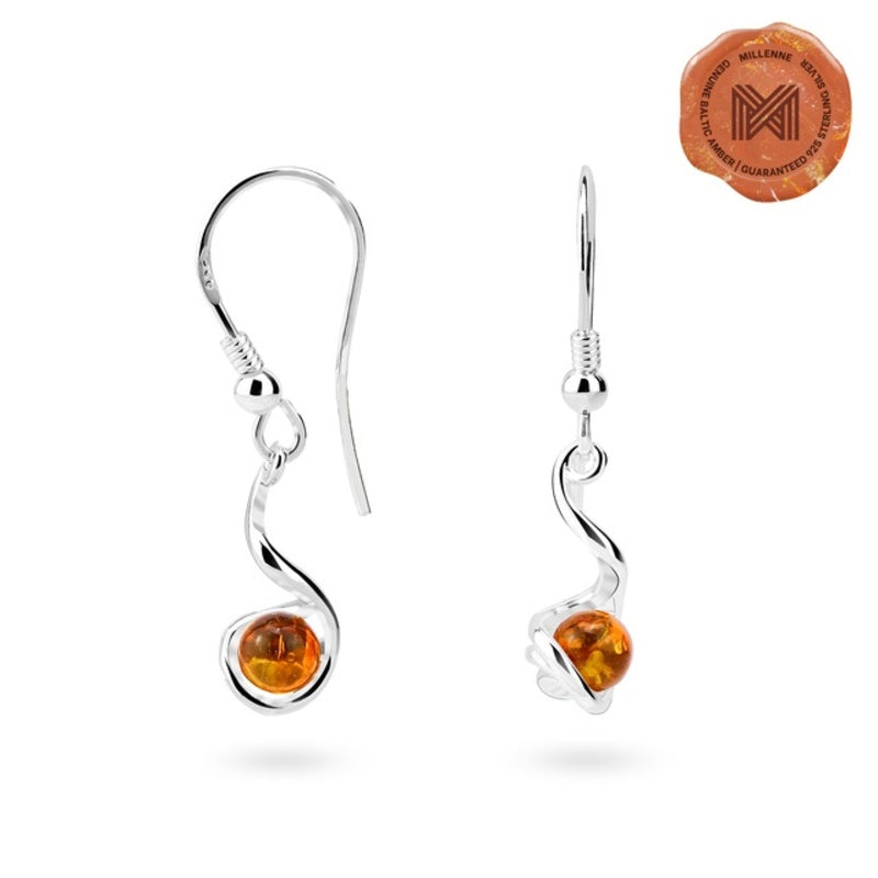 MILLENNE Multifaceted Baltic Amber Encapsuled Silver Earrings with 925 Sterling Silver