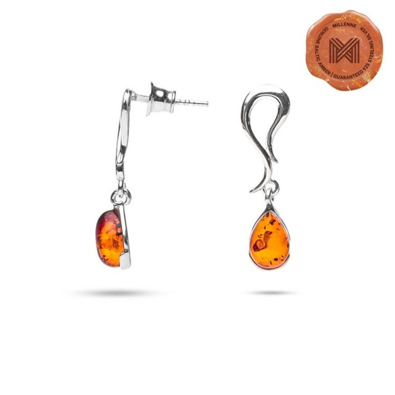 MILLENNE Multifaceted Baltic Amber Infinity Silver Earrings with 925 Sterling Silver