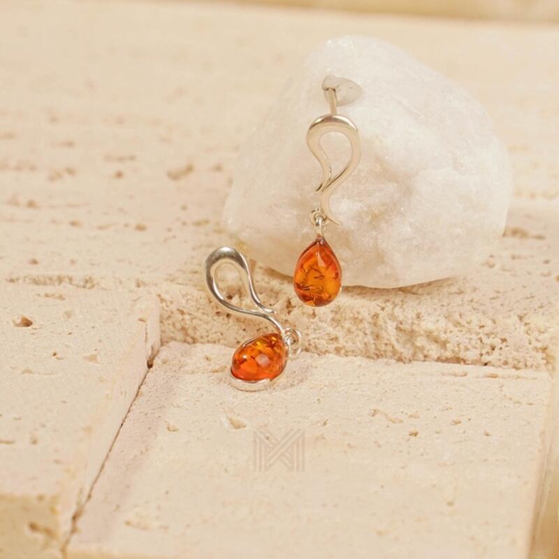 MILLENNE Multifaceted Baltic Amber Infinity Silver Earrings with 925 Sterling Silver