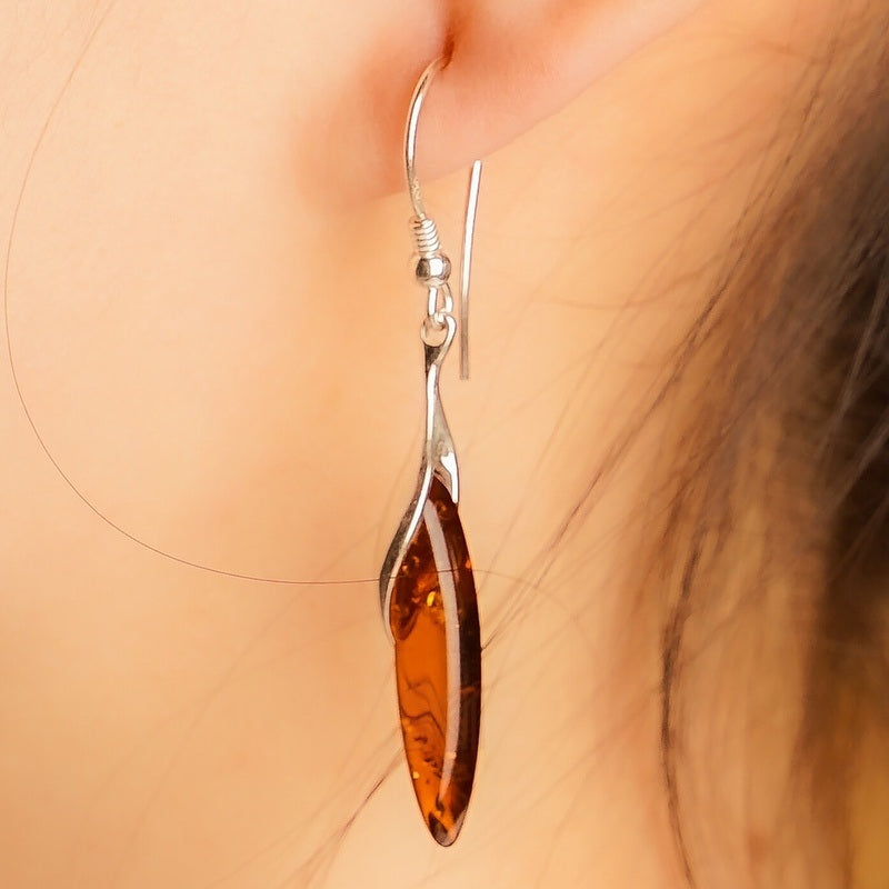 MILLENNE Multifaceted Baltic Amber Mystique Drop Silver Hook Earrings with 925 Sterling Silver