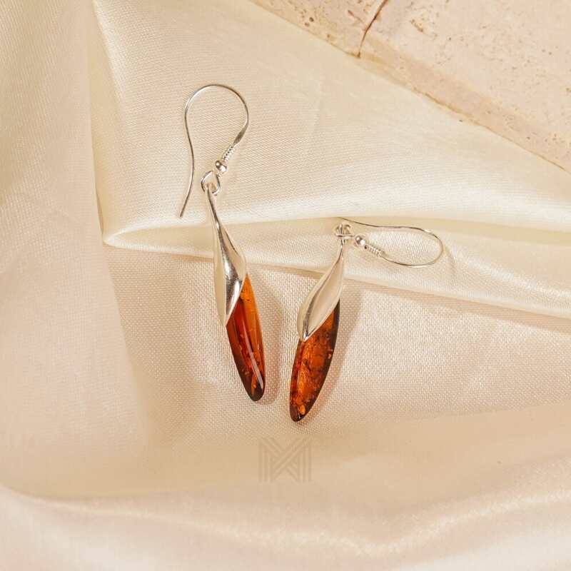 MILLENNE Multifaceted Baltic Amber Mystique Drop Silver Hook Earrings with 925 Sterling Silver
