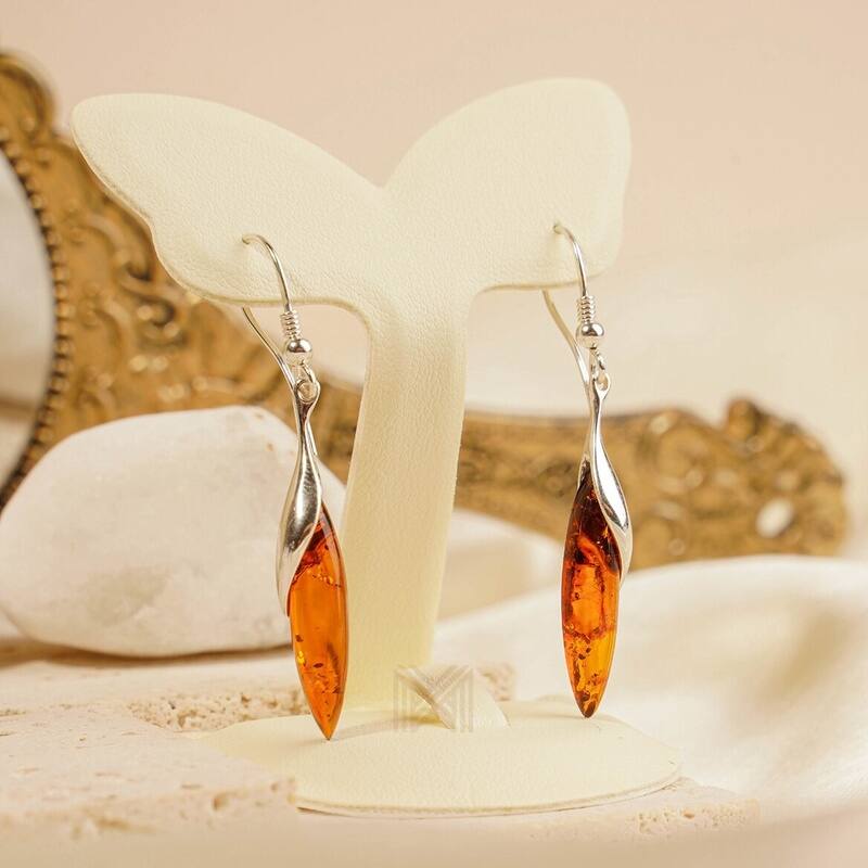 MILLENNE Multifaceted Baltic Amber Mystique Drop Silver Hook Earrings with 925 Sterling Silver